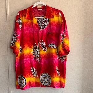 Island Expressions Mens Red Hawaiian Shirt XXL Bold Sun Retro Y2K Resort VTG